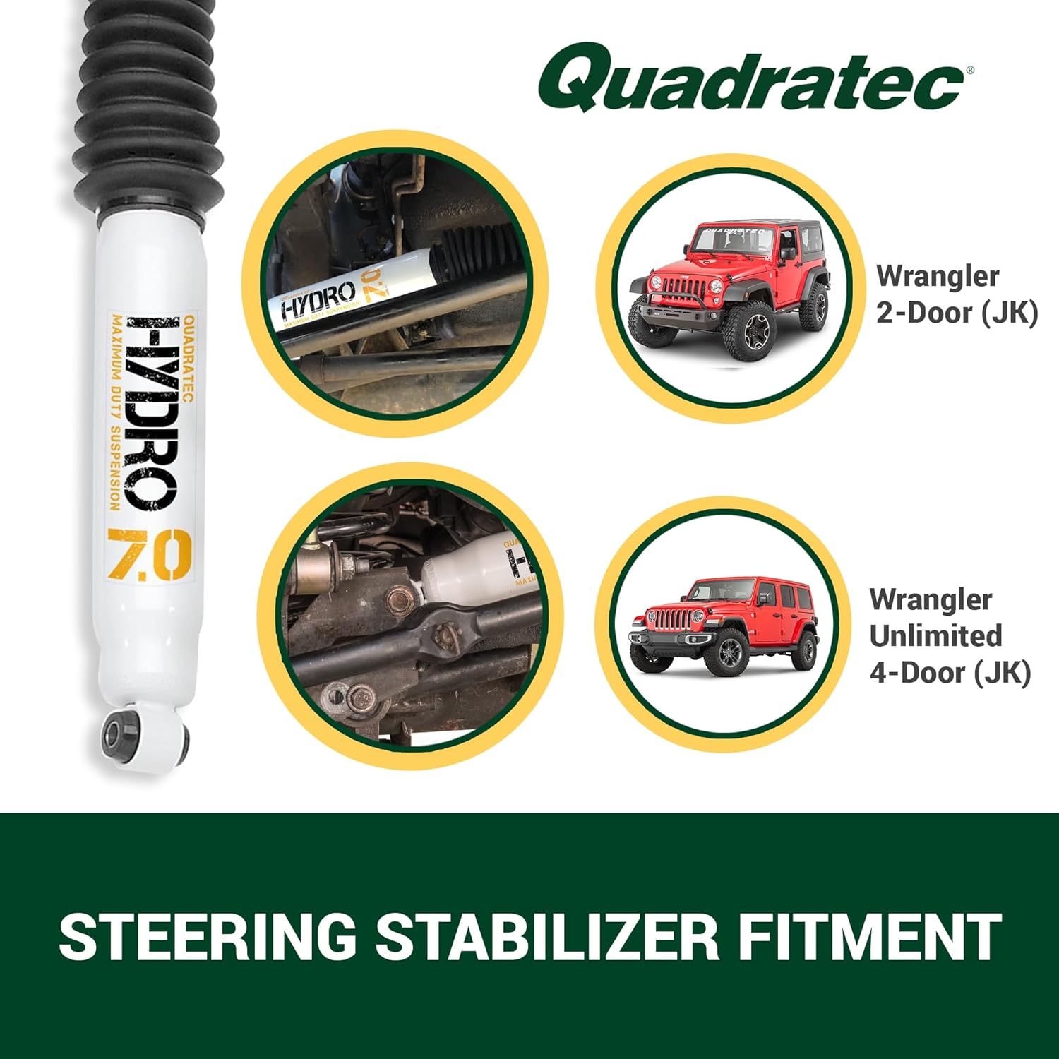 Quadratec OE Steering Stabilizer - Fits Jeep Wrangler JK & Unlimited 4-Door 2007-2018 - Built to Original Specifications - Plug & Play Replacement