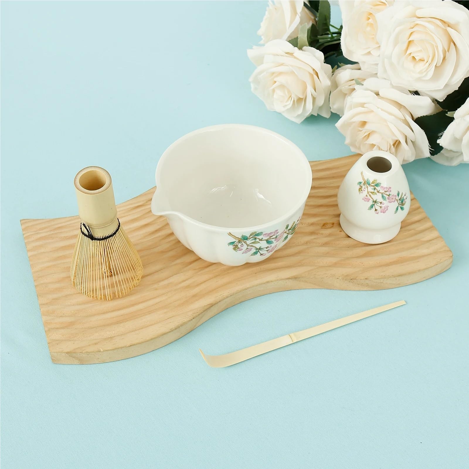 Matcha Kit Kit de batidor y Cuenco for Matcha con Soporte. Elegante versátil Kit for Preparar té. Fácil Limpiar. Ideal for Amantes del(Green)