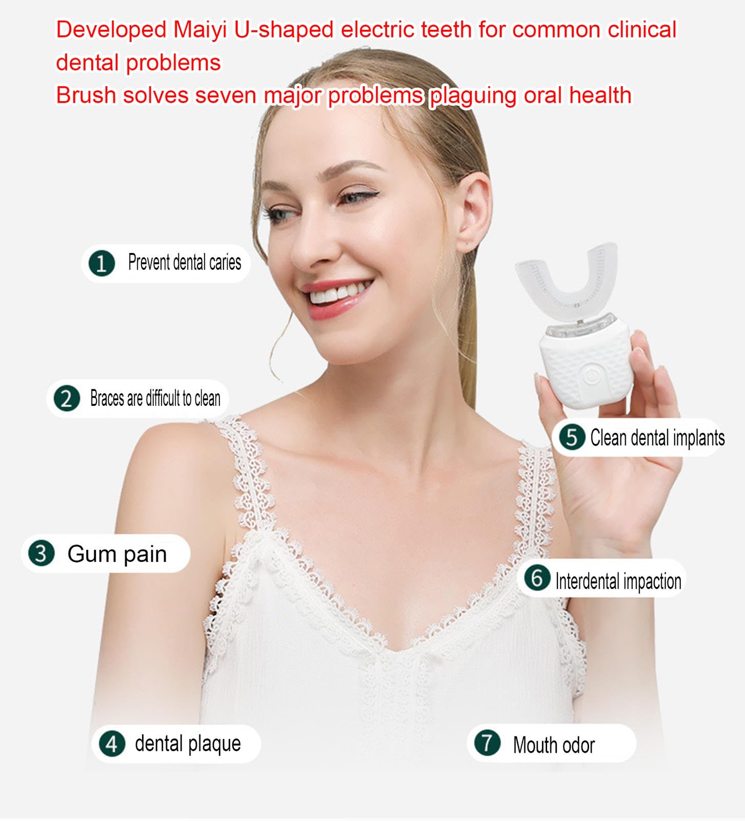 Cepillo de Dientes Ultrasónico, Cepillo de Dientes Automático de 360° en Forma de U, Cepillo de Dientes Impermeable IPX7, Cepillo Eléctrico Para Blanquear Los Dientes,C