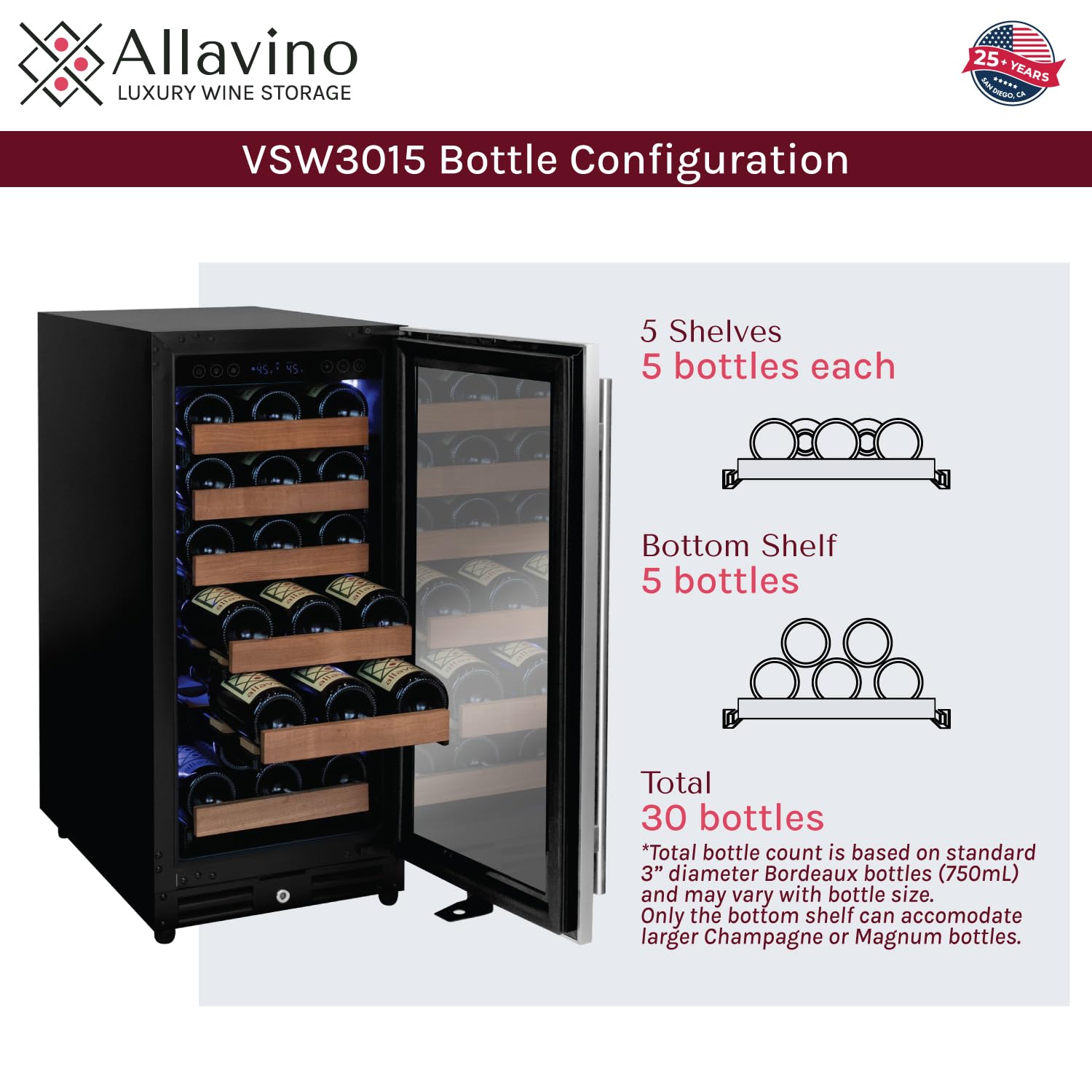 Allavino Reserva Series 30-Bottle Single Zone Built-In Wine Cooler Refrigerator on Fridge.com - View 5