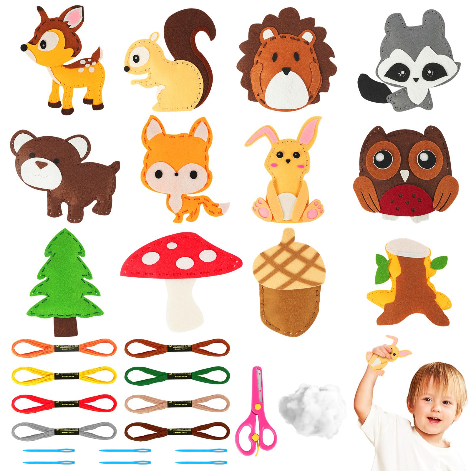 CONNECTION 12 Pezzi Kit Cucito Bambina Cucito per Bambini Confezione Da Cucire in Feltro per Bambini