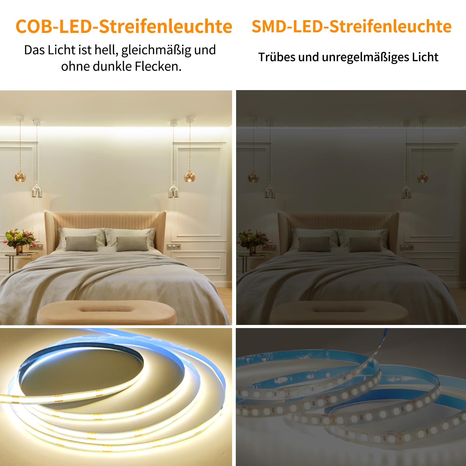 Tira LED COB blanco cálido 30 m, 24 V, regulable, 3000 K, cinta de luz autoadhesiva, control con mando a distancia, para cocina, salón (2 rollos de 50 pies)