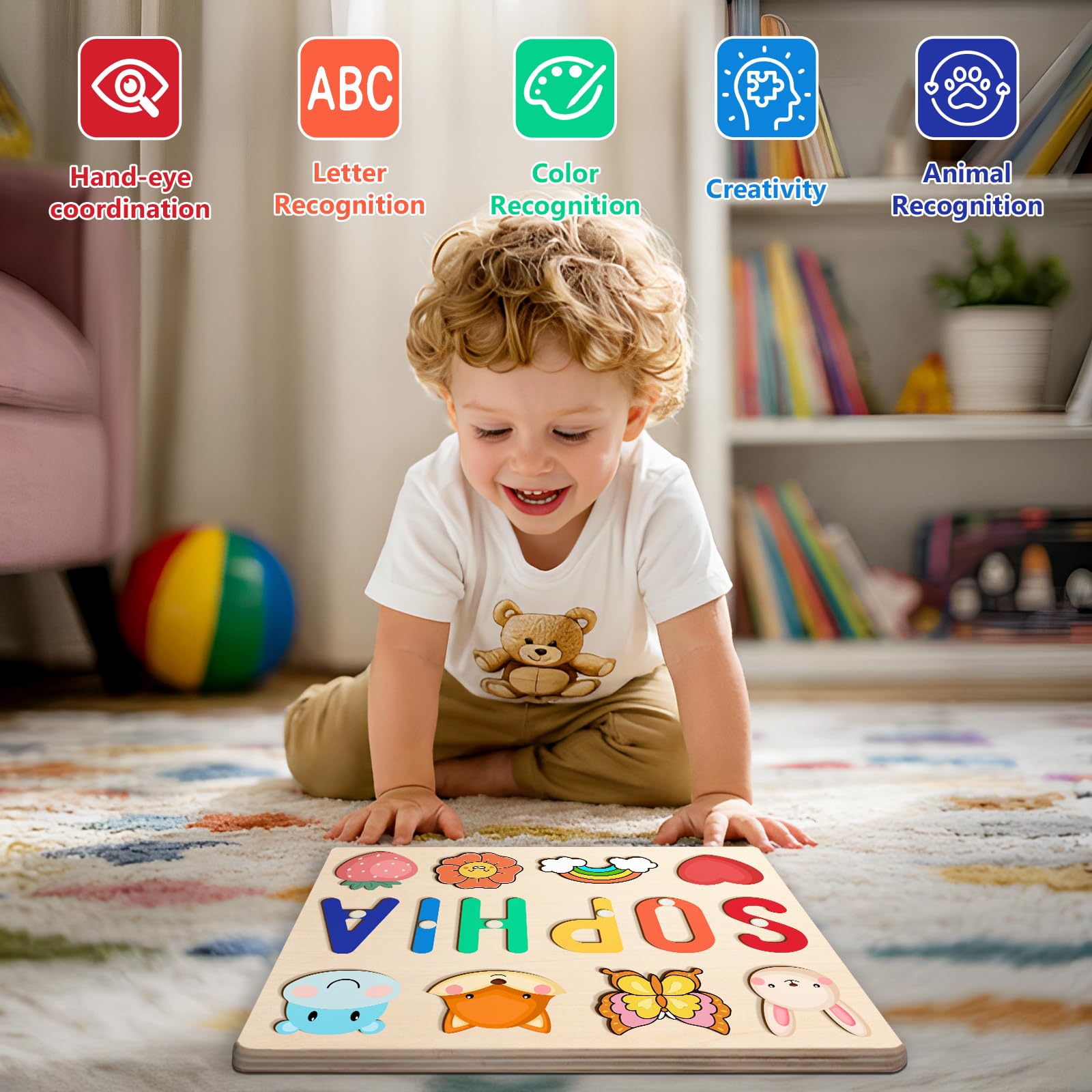 Personalized Name Puzzle for 1 Year Old Girl Gifts | Custom Wooden Baby Girl Gift with 54 Animal Art Sets | 2 st Birthday Gift for Girls,Personalized Baby Boy & Girl Gifts Keepsake