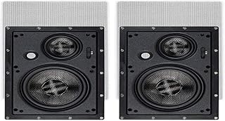 Monoprice in Wall 3-Way Speakers Carbon Fiber - 8 Inch (Pair) with Paintable Magnetic Grille, for Home Theater - Alpha Series