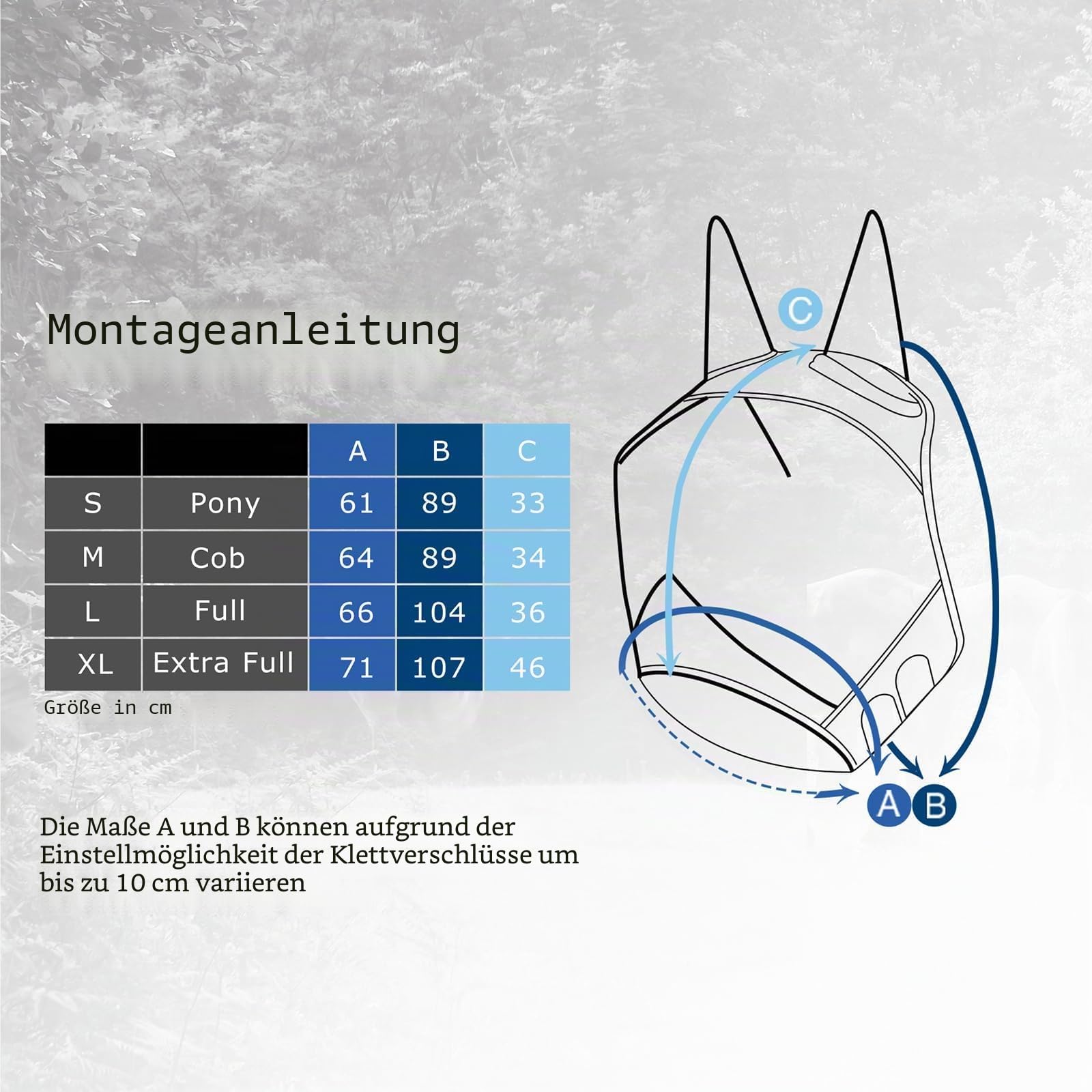 Harrison Howard CareMaster Pro Luminous Pferde Fliegenmaske UV-Schutz Fleece-Polsterung mit Ohrenschutz Marineblau Warmblut (L)