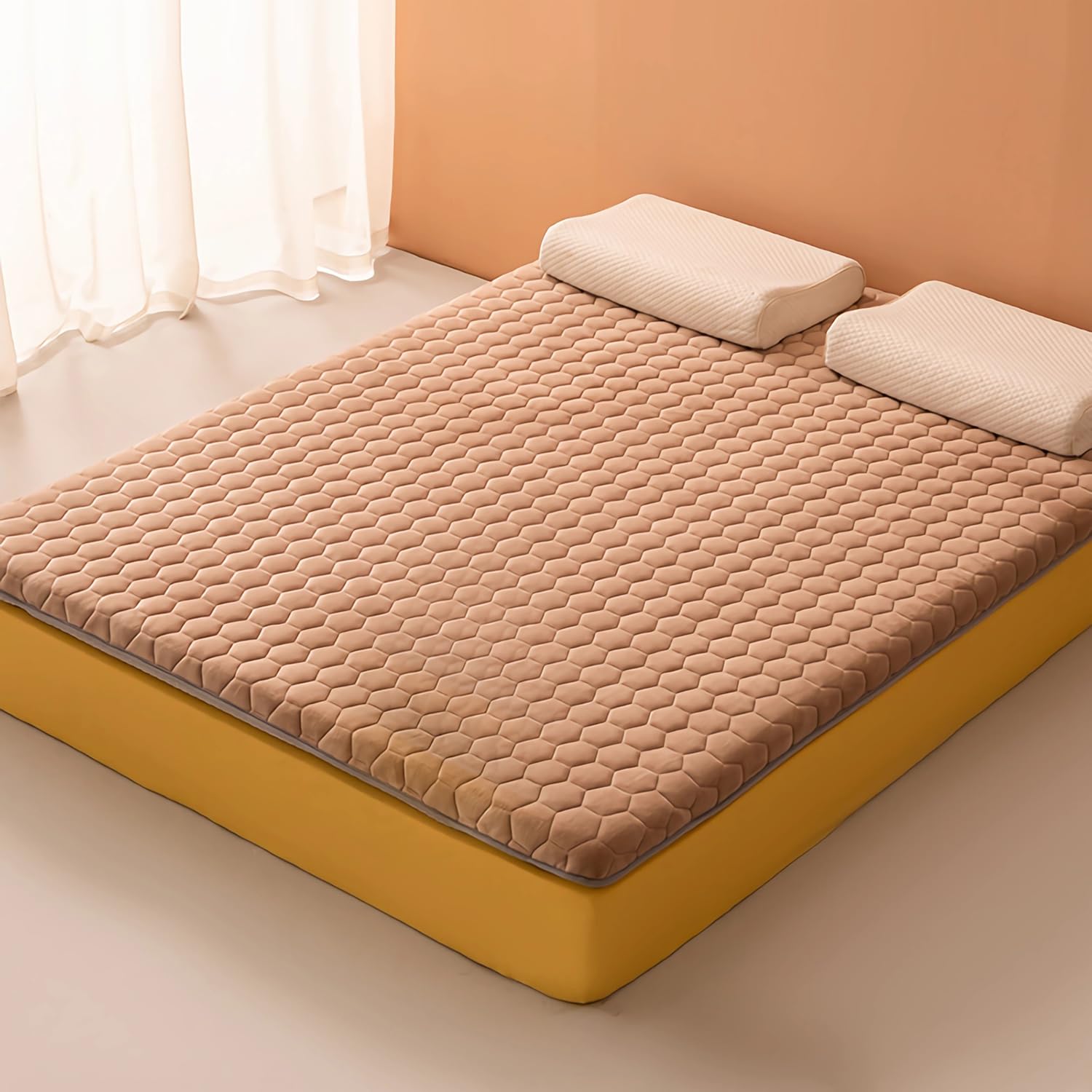 LXJDDLD Japanese Futon Mattress,Tatami Mattress Topper,Portable Sleeping Pad,Roll Up Floor Mattress,Foldable Tatami Mat for Sofa Dormitory Yoga Nap Meditation,Camel 8cm,150x200cm