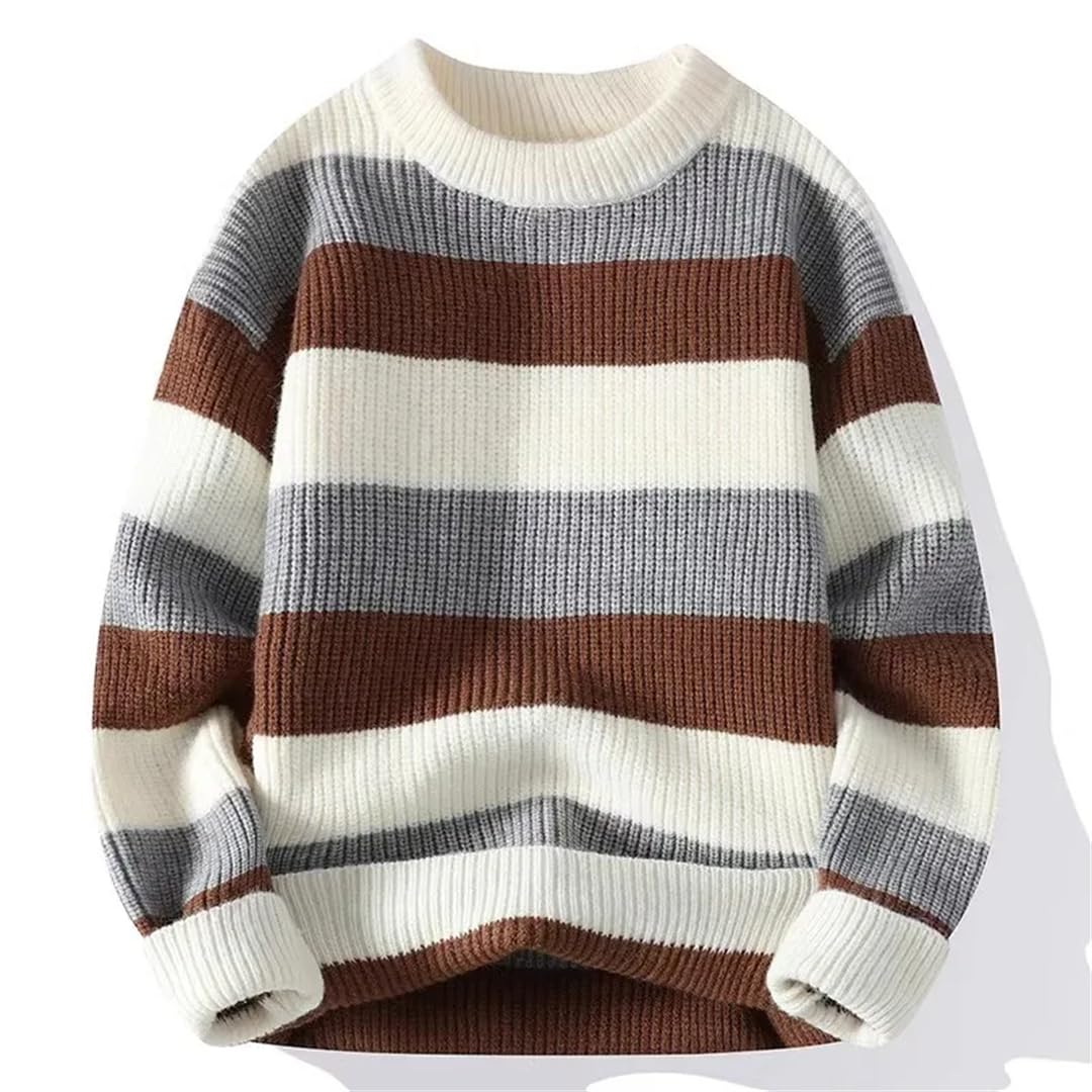 Męski sweter w paski okrągły dekolt na co dzień dzianinowy sweter z długim rękawem ciepły dzianinowy sweter top