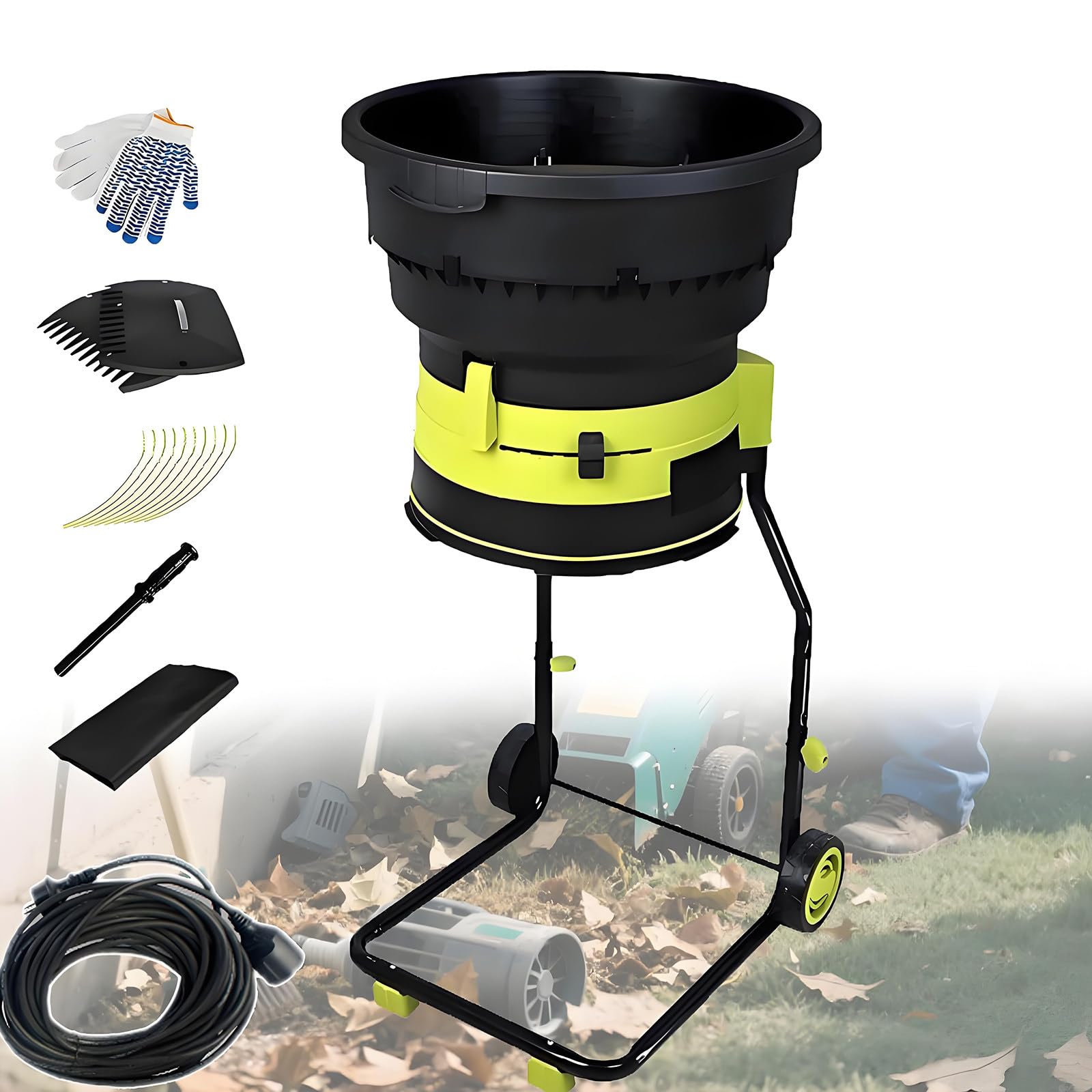 Triturador eléctrico de hojas de 2500W y 8000 RPM con ruedas y bolsa