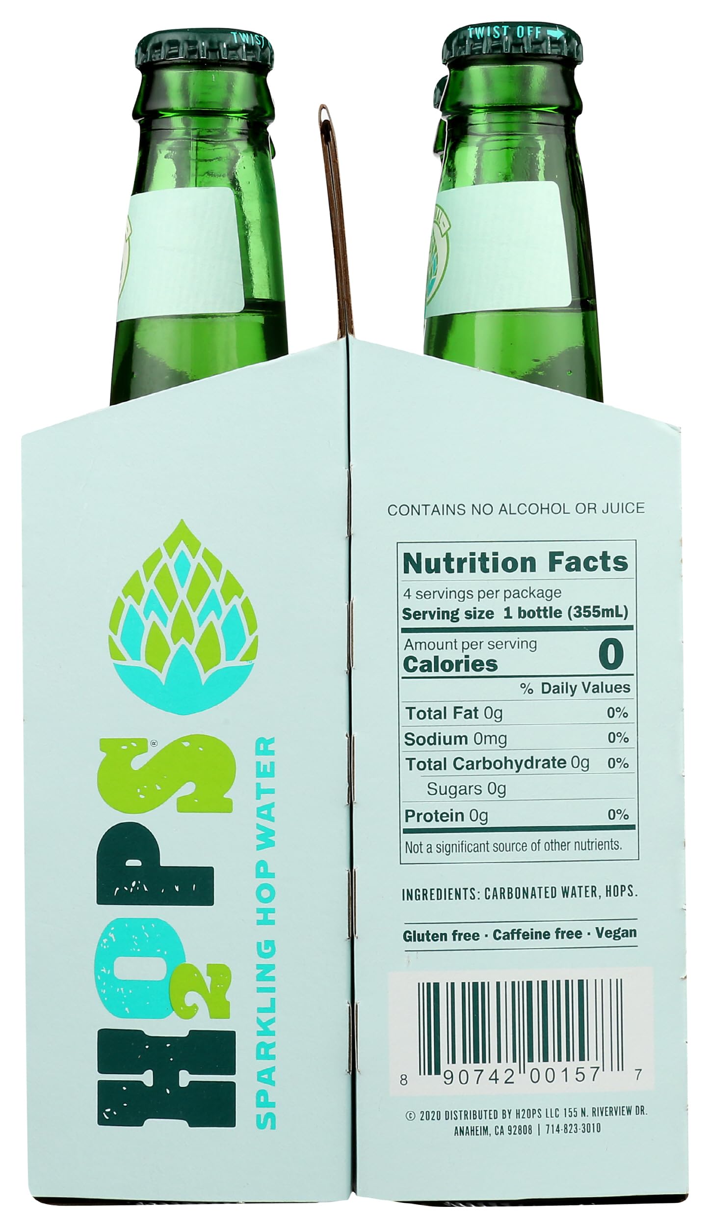 H2OPS Hop Water - Original (4 Bottle Pack) - Zero Calorie, NA Beer, Craft Brewed, Premium Organic Hops, Lightly Carbonated, Gluten Free, Unsweetened, Non-Alcoholic Drinks