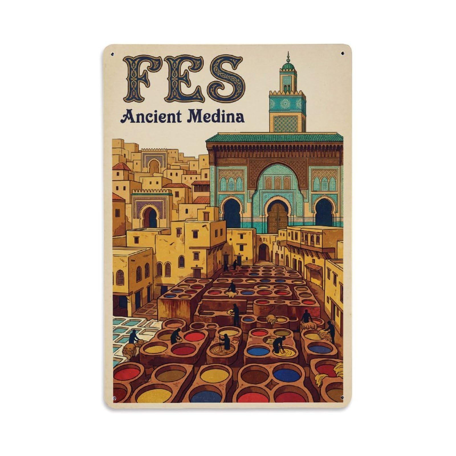 Gead 8X12inch Style Retro Morocco Fes Travel Metal Tin Sign