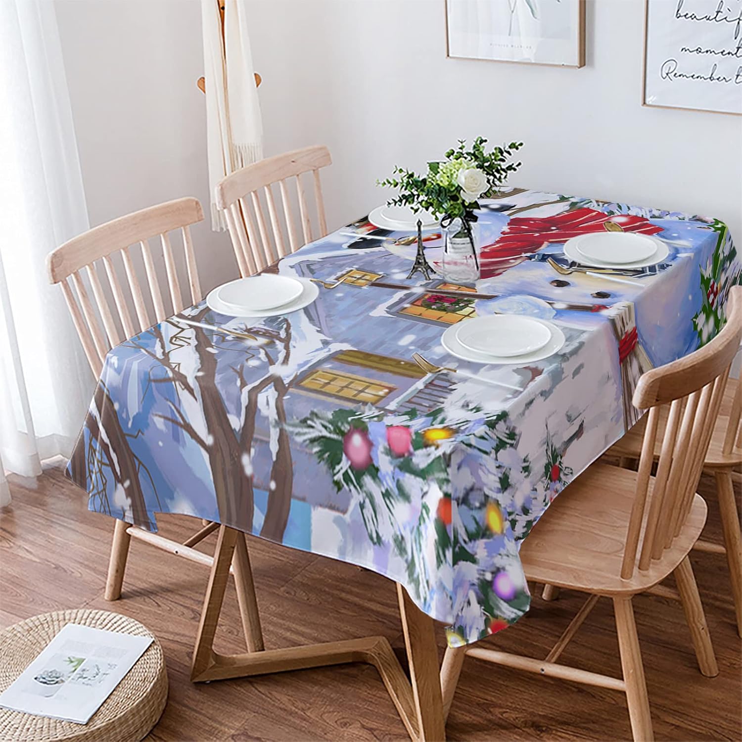 Rectangle Table Cloth 60x84 Inch Waterproof Spill Proof Tablecloth Soft Polyester Table Cover Washable Table Cloths for Parties Wedding Dining Room - Christmas Stripes Red