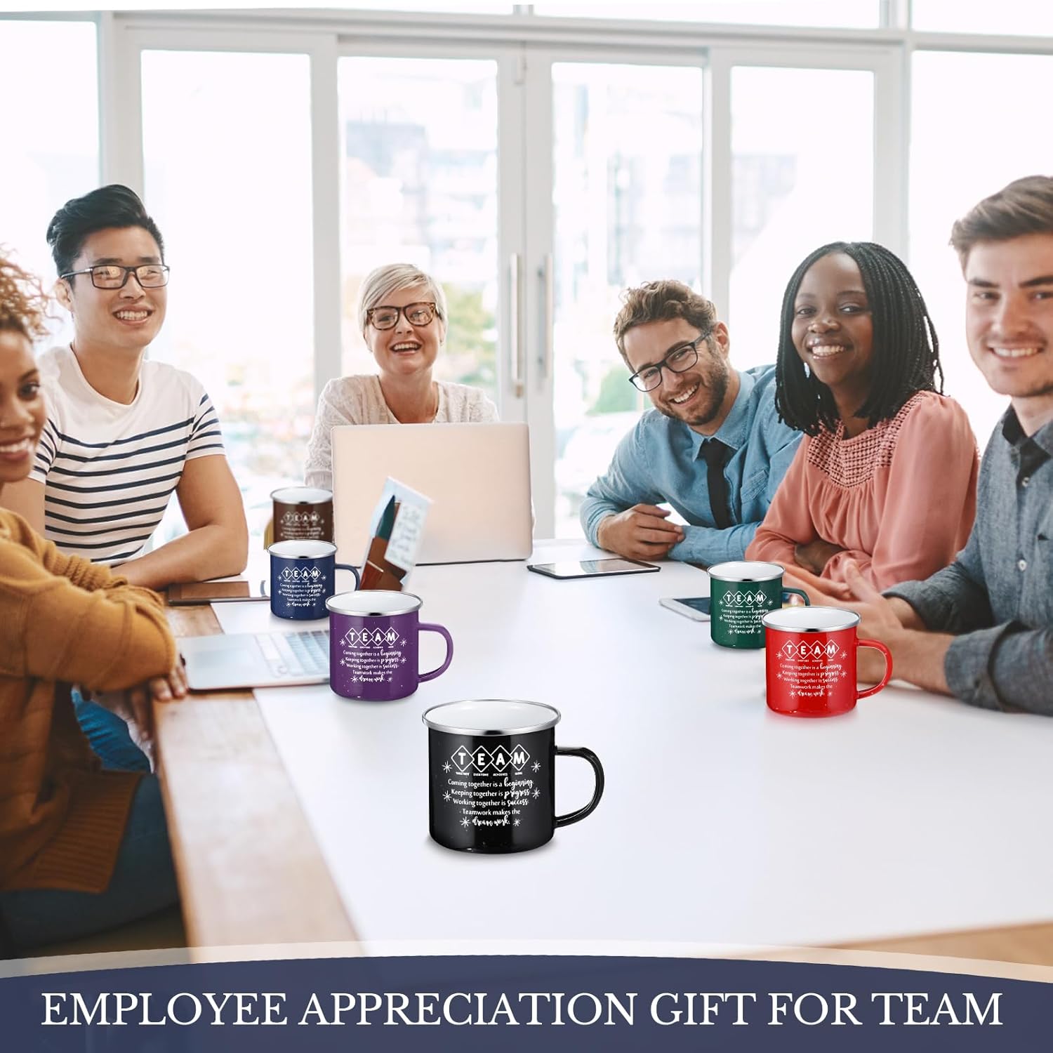 Norme 6 Pcs Team Gifts Bulk for Employee Coworker Office Staff from Boss, Welcome Best Team Ever Enamel Coffee Mugs 12oz Thank You Appreciation Gift for Social Worker Teacher Nurse (Colored) - Image 5