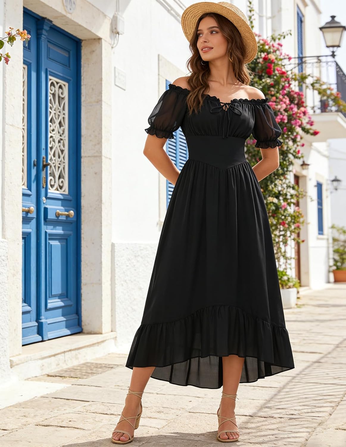 Scarlet Darkness Women Renaissance Dress Puff Sleeve Off Shoulder Fairy Milkmaid Dress - Image 5