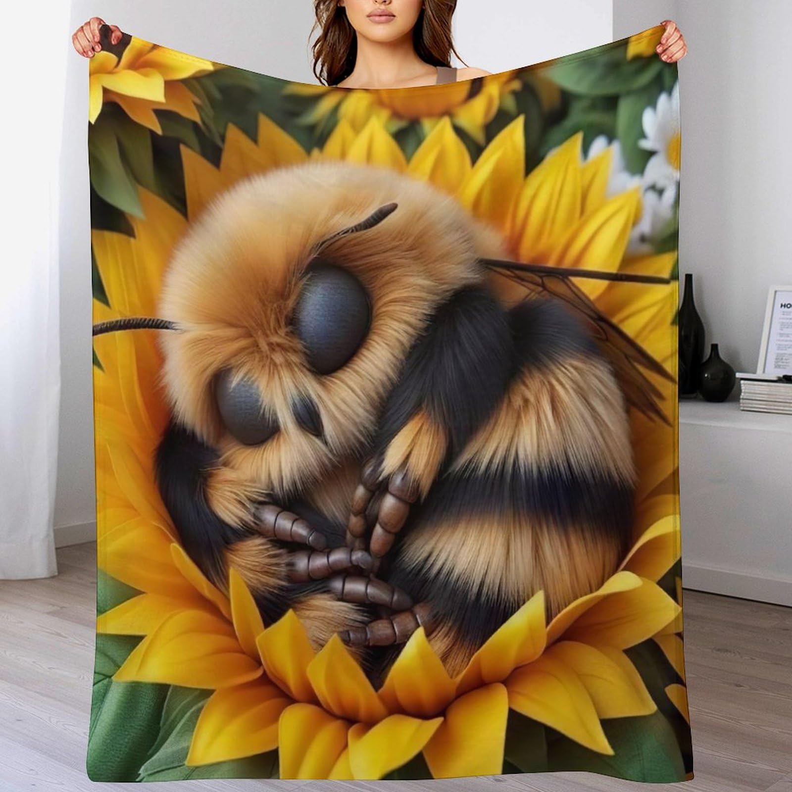 Manta de franela de abeja antialérgica y suave contra el frío en sofá