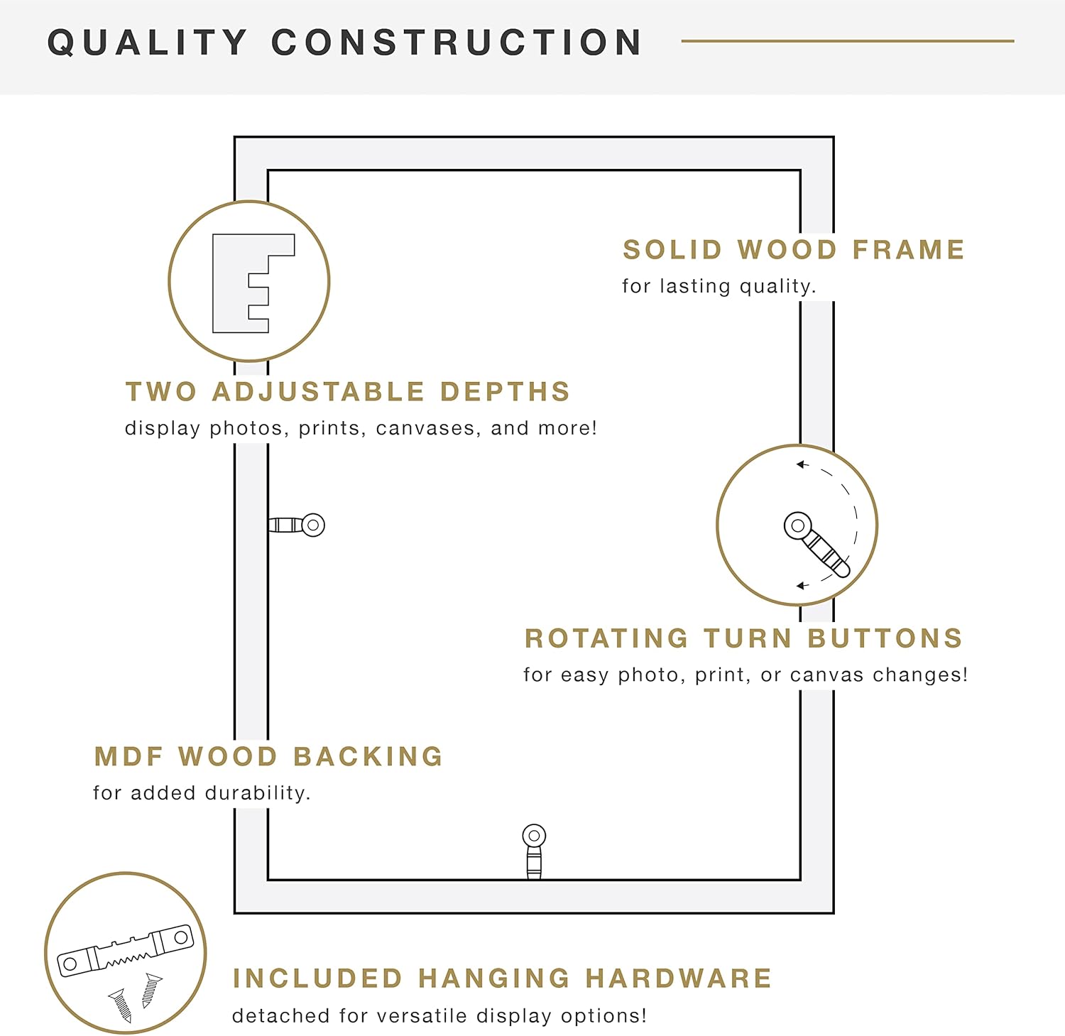 MCS Gallery Wooden Frame for Canvas, Art Boards, Photos and more, Black, 12x16 with 8x12 Mat