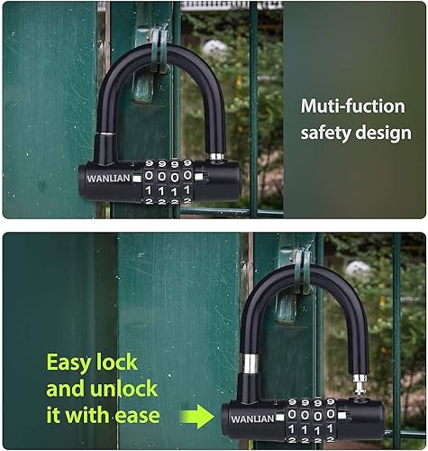 Miniatura 3 de Candado de contraseña de 4 dígitos, cerradura de bicicleta y cadena, cerradura de gabinete anticizallamiento, grillete de 2.09 pulgadas, impermeable