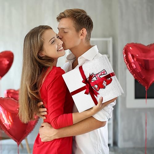 Miniatura 7 de Quera Paquete de 2 toallas de mano para el día de San Valentín, 100% algodón, bordadas, decoración de lujo de primera calidad, juego de platos