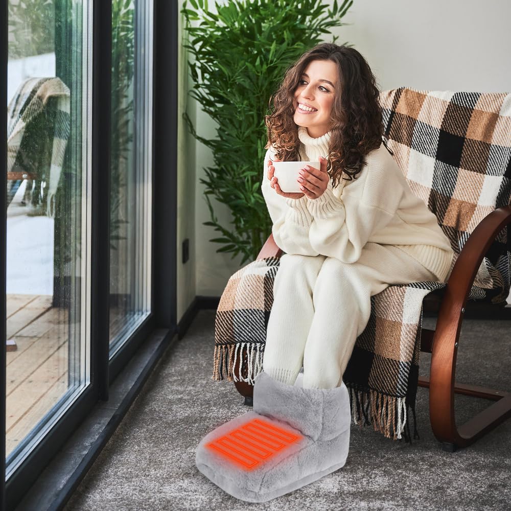 Chauffe-pieds Electrique, 5V Chauffe-pieds flanelle, USB Chauffe Pied, Chausson Chauffant, avec 3 Niveaux de Température & Minuterie, pour Adultes, Personnes Agées, Bureau(Gris)