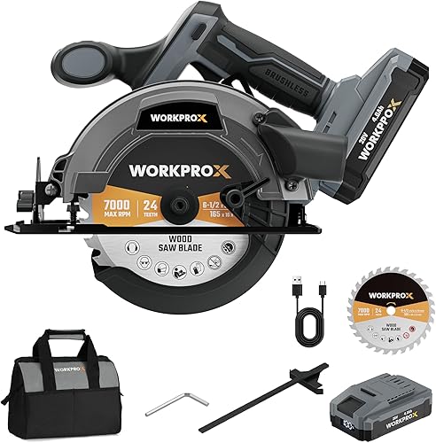 WORKPROX 20V Cordless Circular Saw, 5500 RPM Mini Circular Saw with 6-1/2'' Saw Blade & Storage Bag, Max Cutting Depth 2-5/16"(90°),1-9/16" (45°)