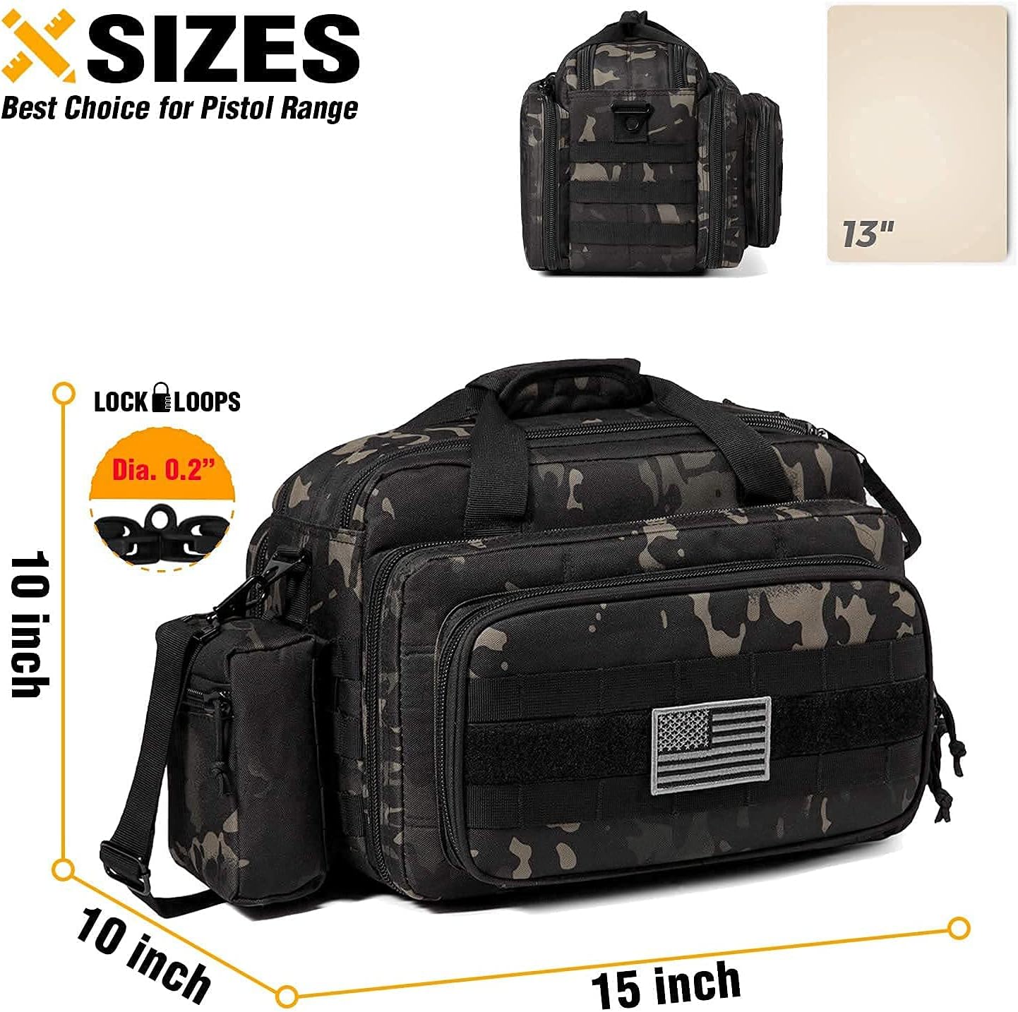 DBTAC Pistol Handbag XS for 1~2 Pistol (Black Camo) + Range Bag Medium for 2~4 Pistol (Black Camo), Lockable Zipper, Durable Material, Compact Design