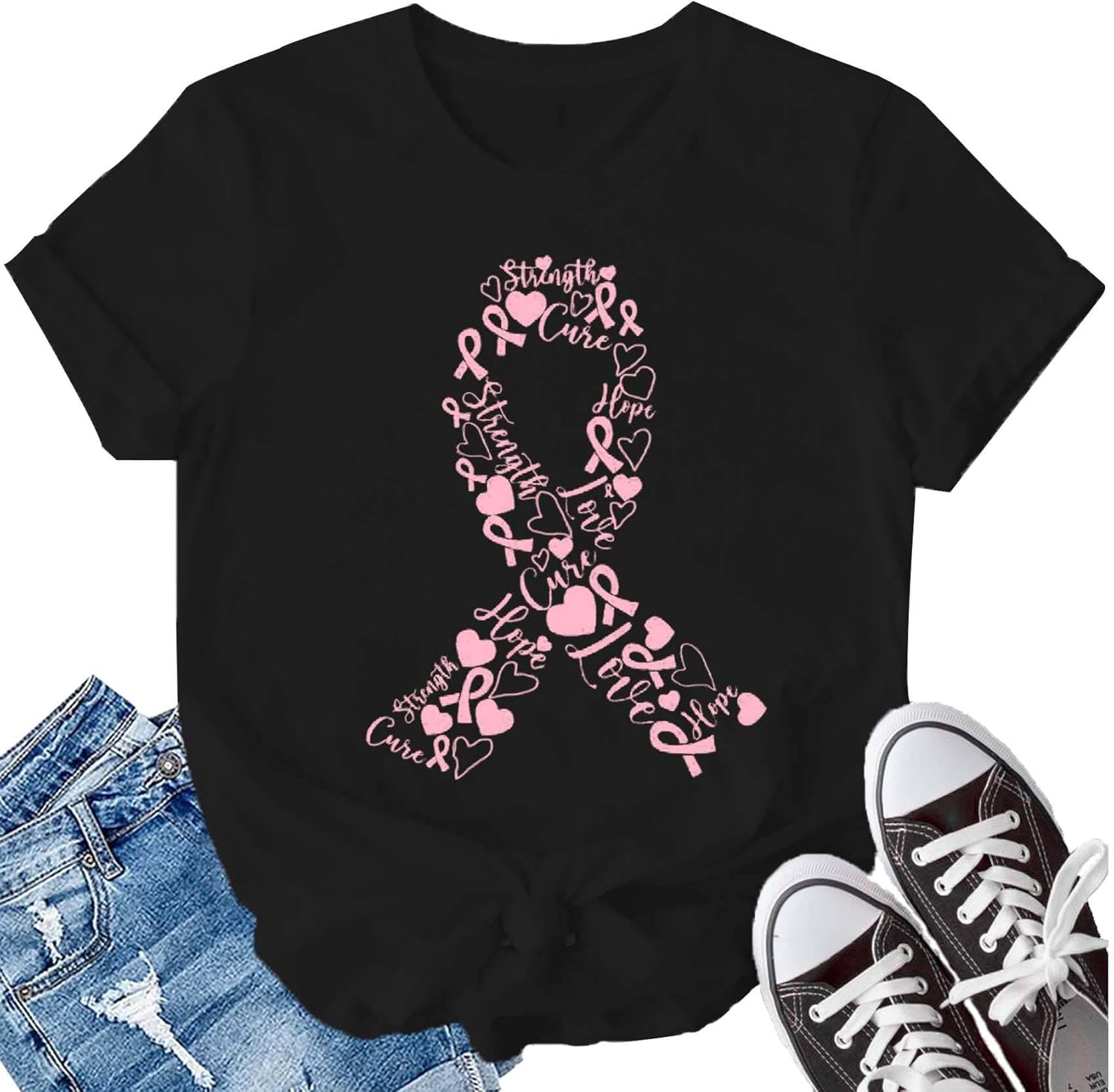 LBP Womens Breast Cancer Hope T-Shirts Pink Ribbon Shirts Breast Cancer Awareness Tee