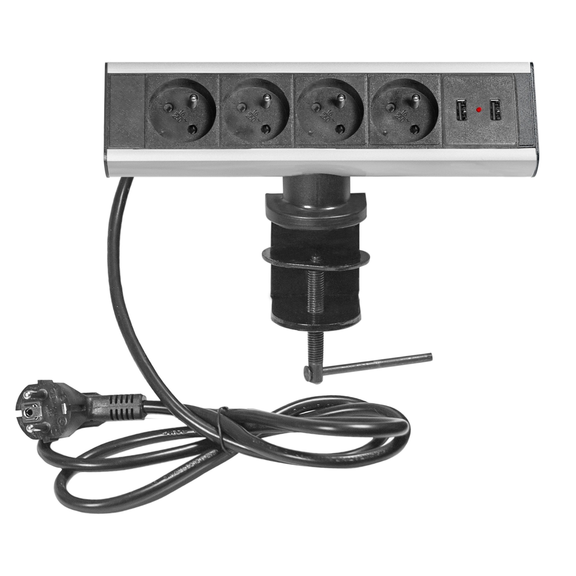 Prise pour Plan de Travail 4 Prises 2 USB Bloc Prise Cuisine Pas Besoin perçage et fixée Avec Le Support Prise idéale pour Cuisine Salle de réunion Bureau Chambre