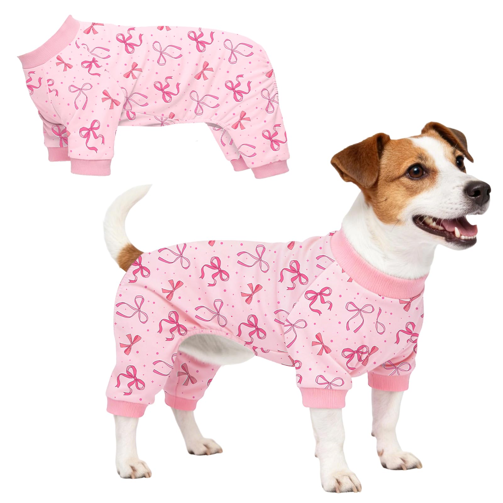 Dog Pajamas for Small Medium Dogs Recovery Suit Dog Pjs Dog Onesie Cute Soft Breathable Puppy Pajamas Pet Spring Summer Stretchy Pjs for Boy Girl - Pink Bows — view 11