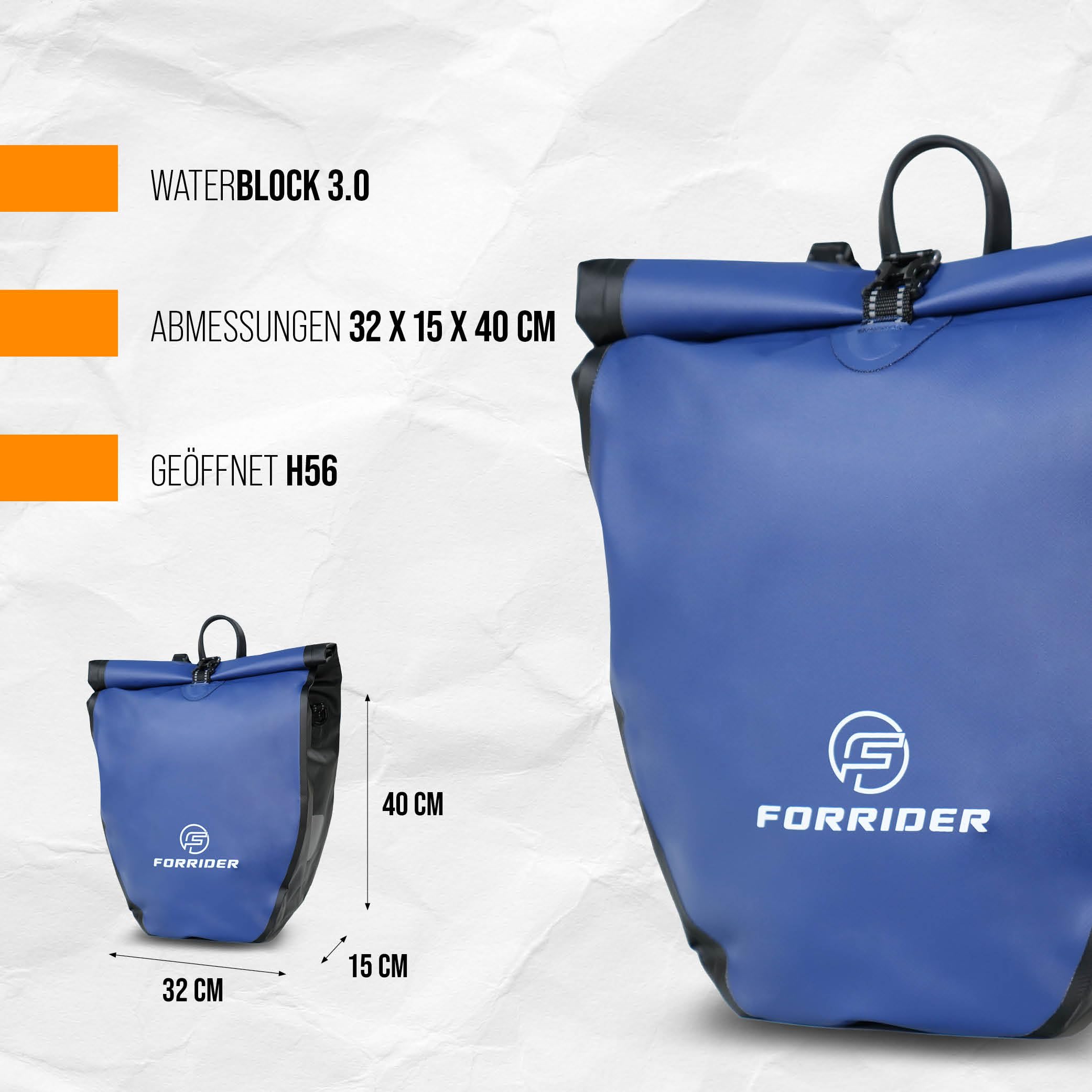 Forrider Fahrradtasche Wasserdicht für Gepäckträger [25L] mit Schultergurt & Reflektoren | Fahrrad Gepäckträgertasche