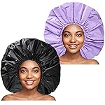 Jumbo Size Shower Cap 2 PCS Waterproof Shower Caps for Women, Extra Large Shower Cap, Reusable Super Large Bath Caps Hair Cap for Long Thick Curly Hair, Locs, Twist Braids - Black + Purple