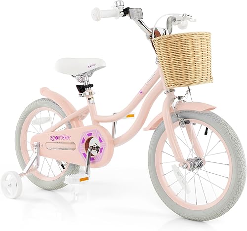 Miniatura 11 de BABY JOY Bicicleta para niños, 14, 16, 18 pulgadas, bicicletas retro para niños de 3 a 8 años con ruedas de entrenamiento, altura ajustable, cesta