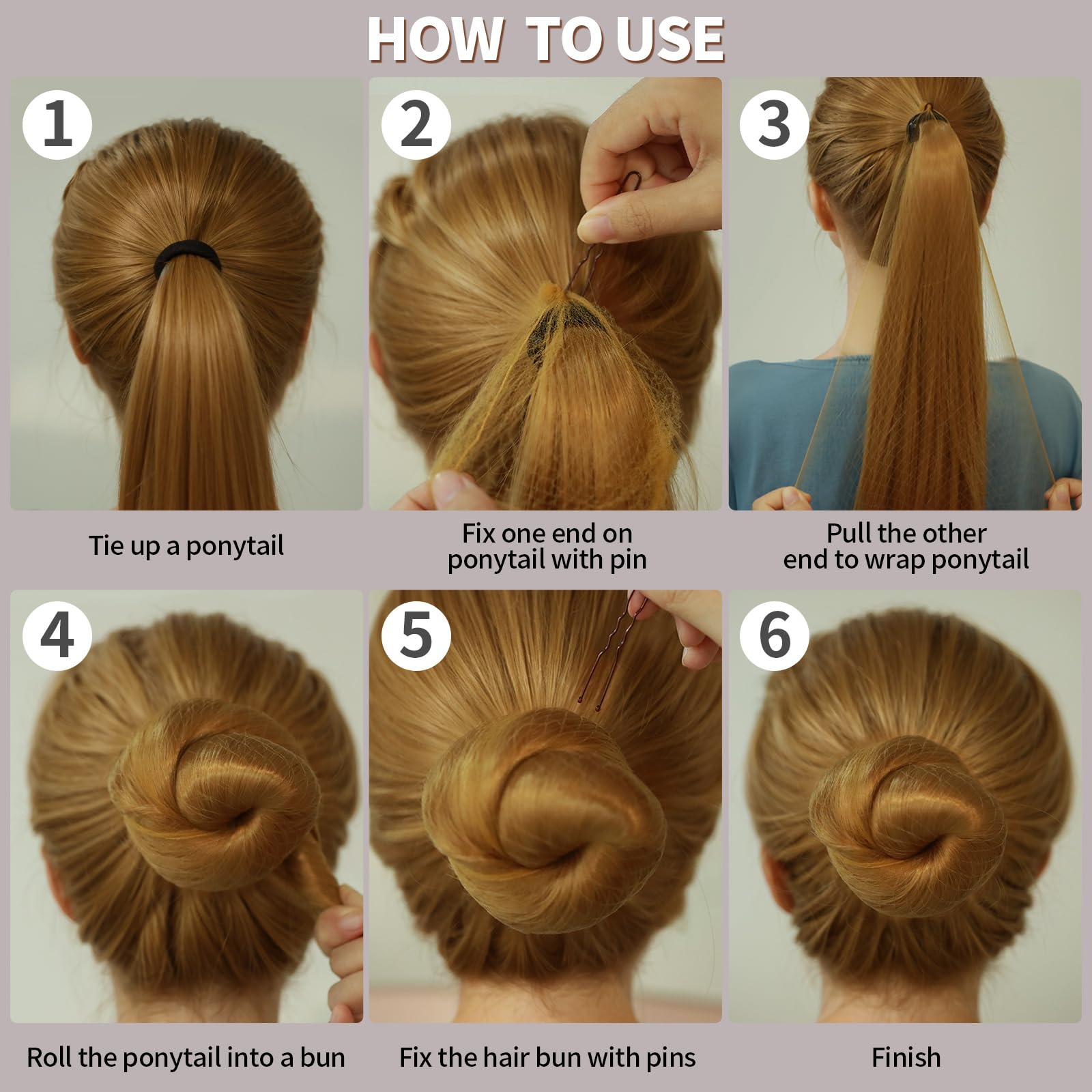 Juego de 7 donas de pelo para moños (1 extragrande, 2 grandes, 2 medianas y 2 pequeñas), 10 redes invisibles para moños, 20 alfileres, 5 lazos elásticos para el cabello, color negro, máquina 6