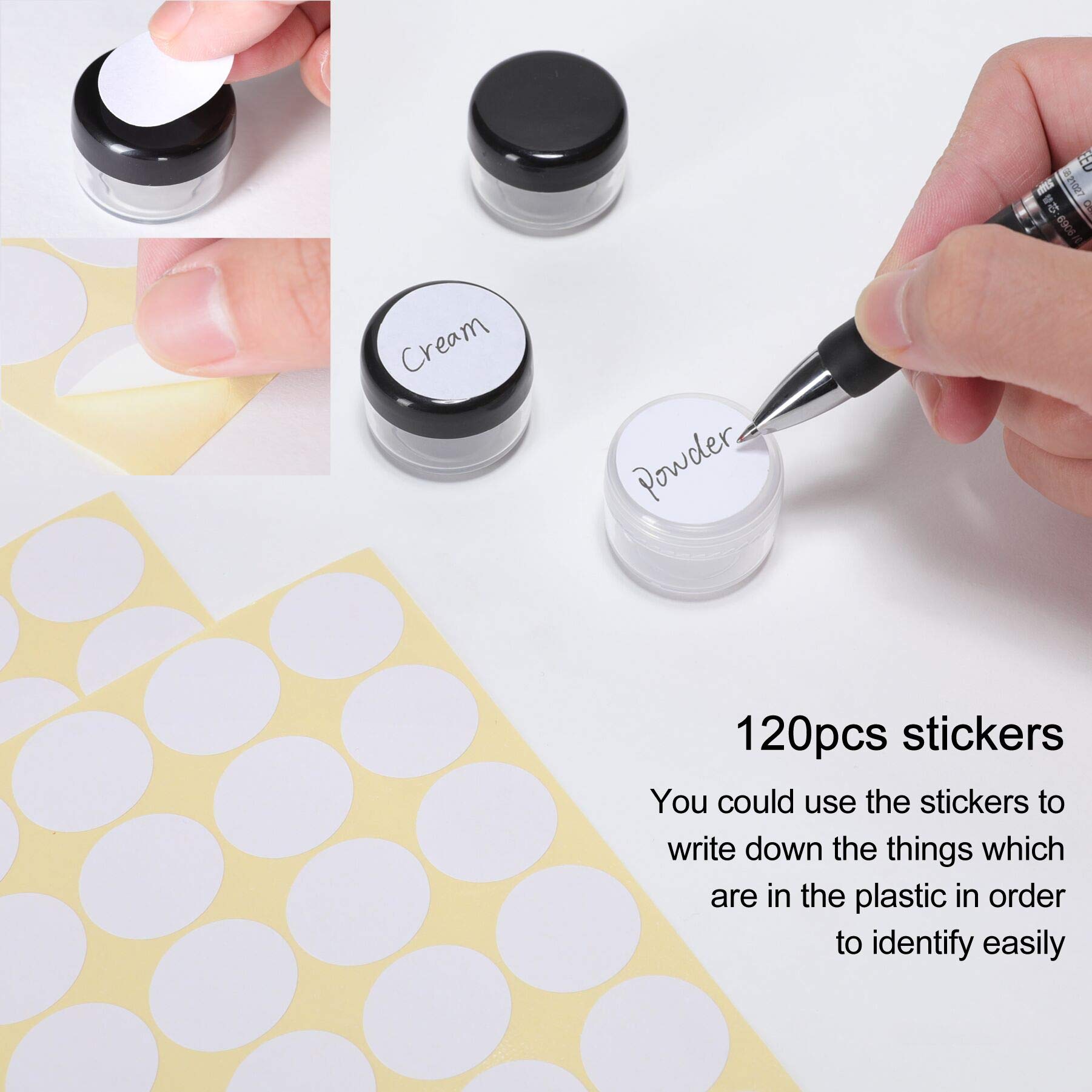 100 Pièces 5ml Conteneur Cosmétique Bidon Vide Transparent Noir et Blanc Petit Pot de Voyage Rond en Plastique,Peut être utilisé pour Le Baume à Lèvres, La Lotion, La Crème,Les Pilules …