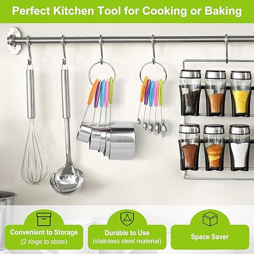 Miniatura 10 de Juego de tazas medidoras de acero inoxidable, cuchara medidora líquida apilable métrica para hornear o cocinar, suministros de decoración de