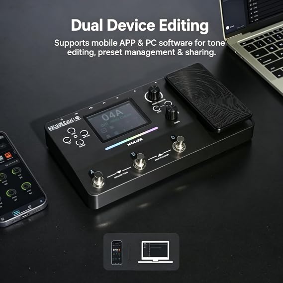 MOOER GE100Pro Li Guitar Multi-Effects Pedal with 3.5 inch screen, AI Tone Assistant, 240 Effect Types, Looper, Drum Machine, RGB Lighting, Mobile APP & PC Editing for Stage & Recording