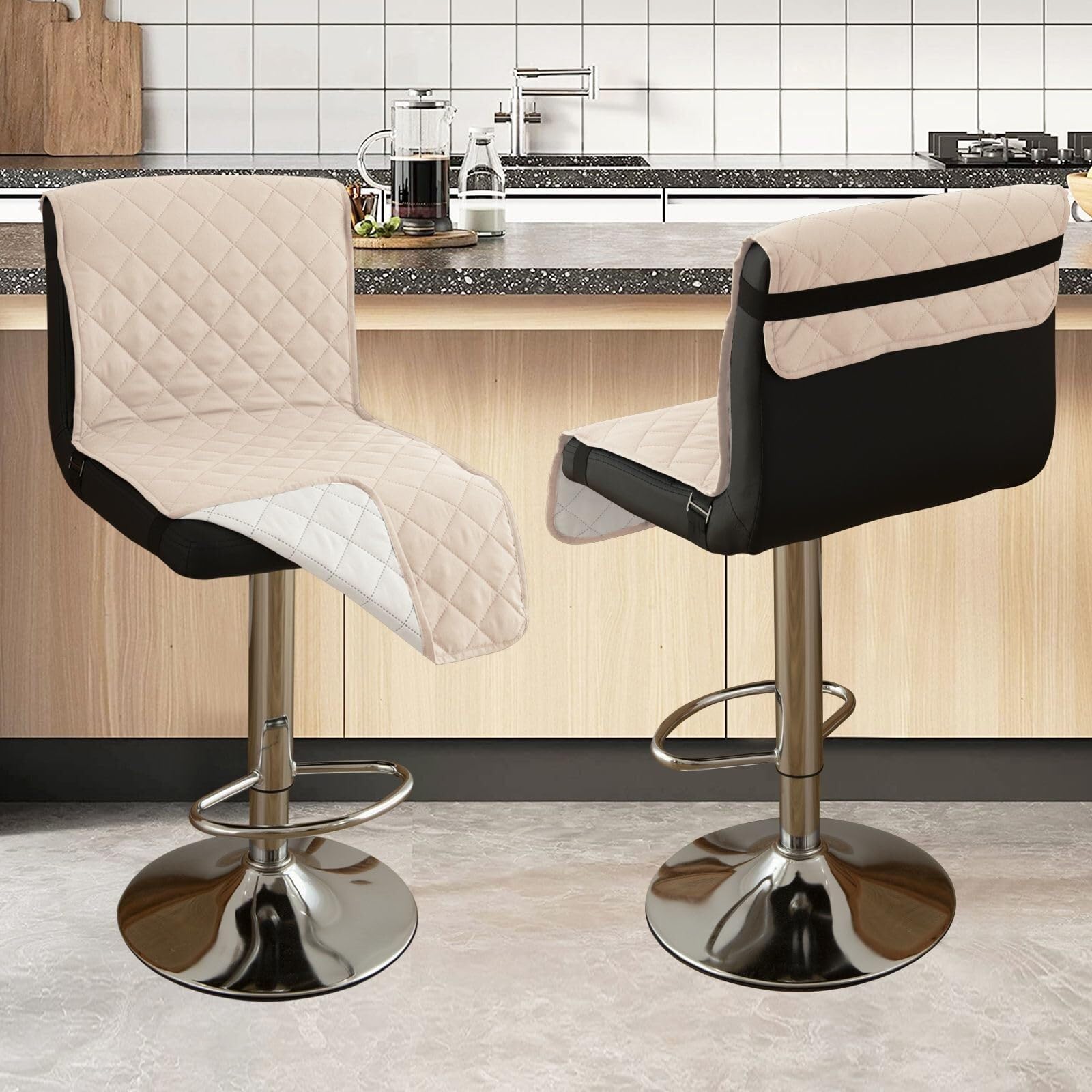 Bancone da Bar Impermeabile Coprisedie, Con Schienale Coprisedie, Antiscivolo Quadrato, Moderno Rivestimento Per Schienale Basso In Tinta Unita, Adatto Per Soggiorno (Bianco, Set da 4 Pezzi).