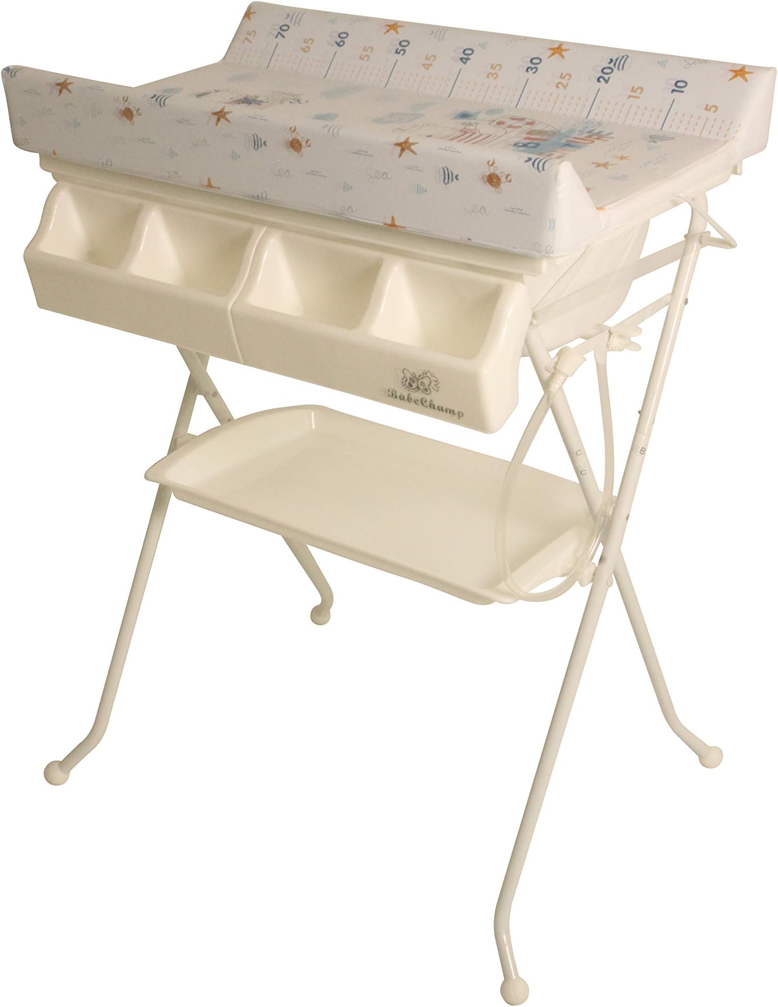 BabeChamp i-Bath Foldable Baby Changing Table | Folding Baby Bath Table and Dresser Unit | Folding Storage Organizer (Sailing Bear)