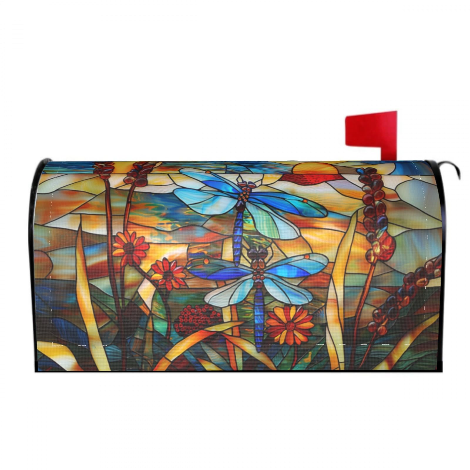 Stained Glass Dragonfly Mailbox Covers Magnetic Wraps Post Letter Box Cover Garden Home Decor 25.5x21 in