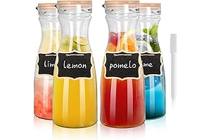 Set of 4 Glass Carafes with 4 Lids, 40 oz 1 Liter...