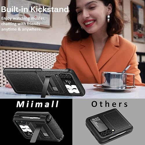 Miniatura 4 de Miimall Funda de lujo compatible con Samsung Galaxy Z Flip 3, protector de pantalla de cámara + protección de bisagra + funda delgada de cuero con