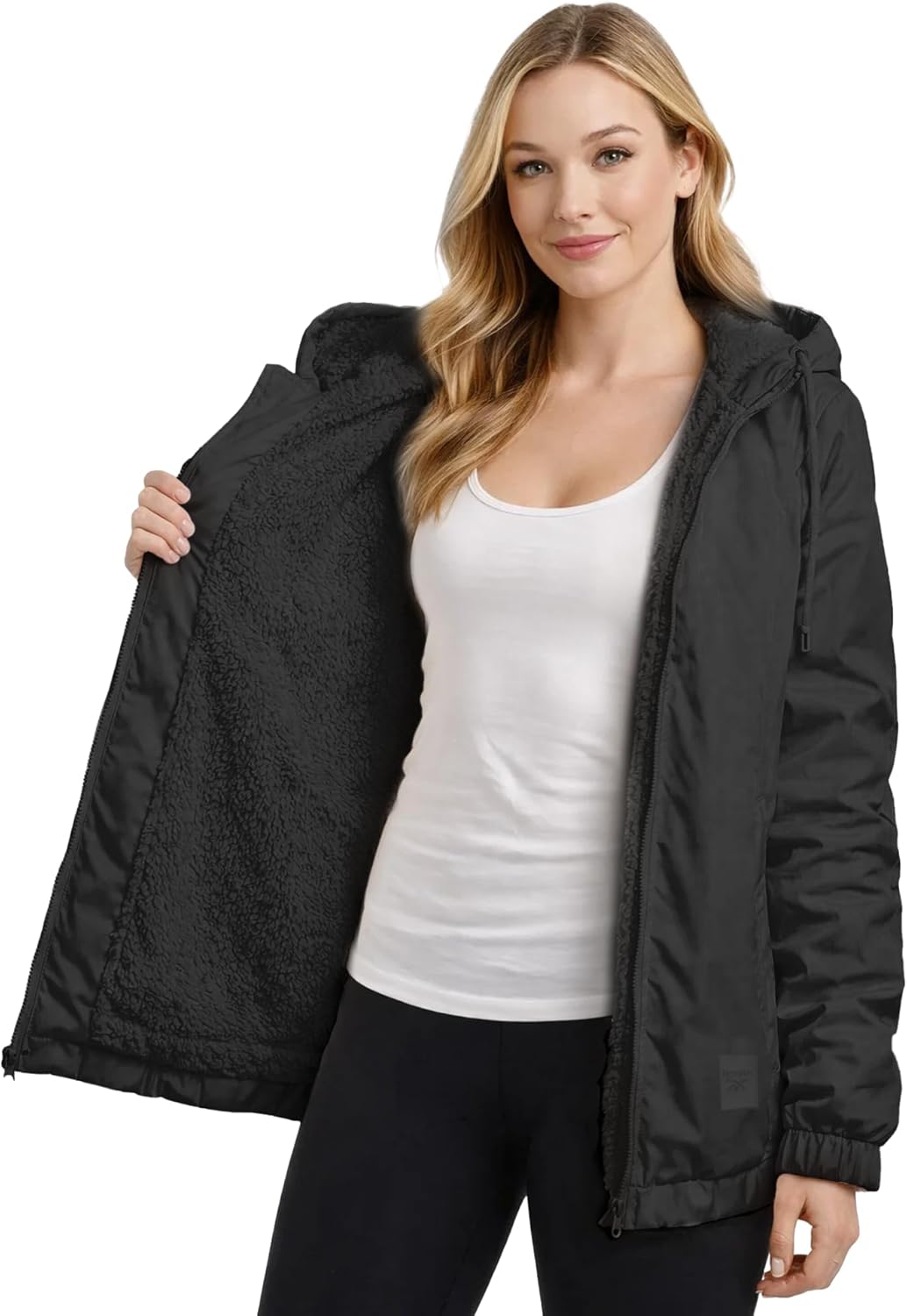 Reebok Womens Windbreaker Jacket - Water and Wind Resistant Midweight Cozy Sherpa Fleece Insulated Softshell Jacket for Women - Image 5