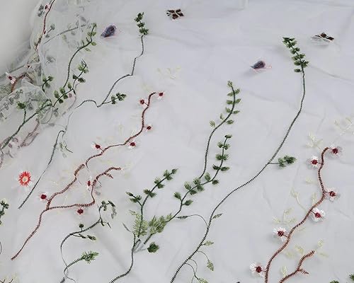 Miniatura 4 de Exquisita tela de encaje bordado floral de tul para costura, vestido superpuesto, adorno de cortina, 60 pulgadas de ancho (2 yardas precortadas,