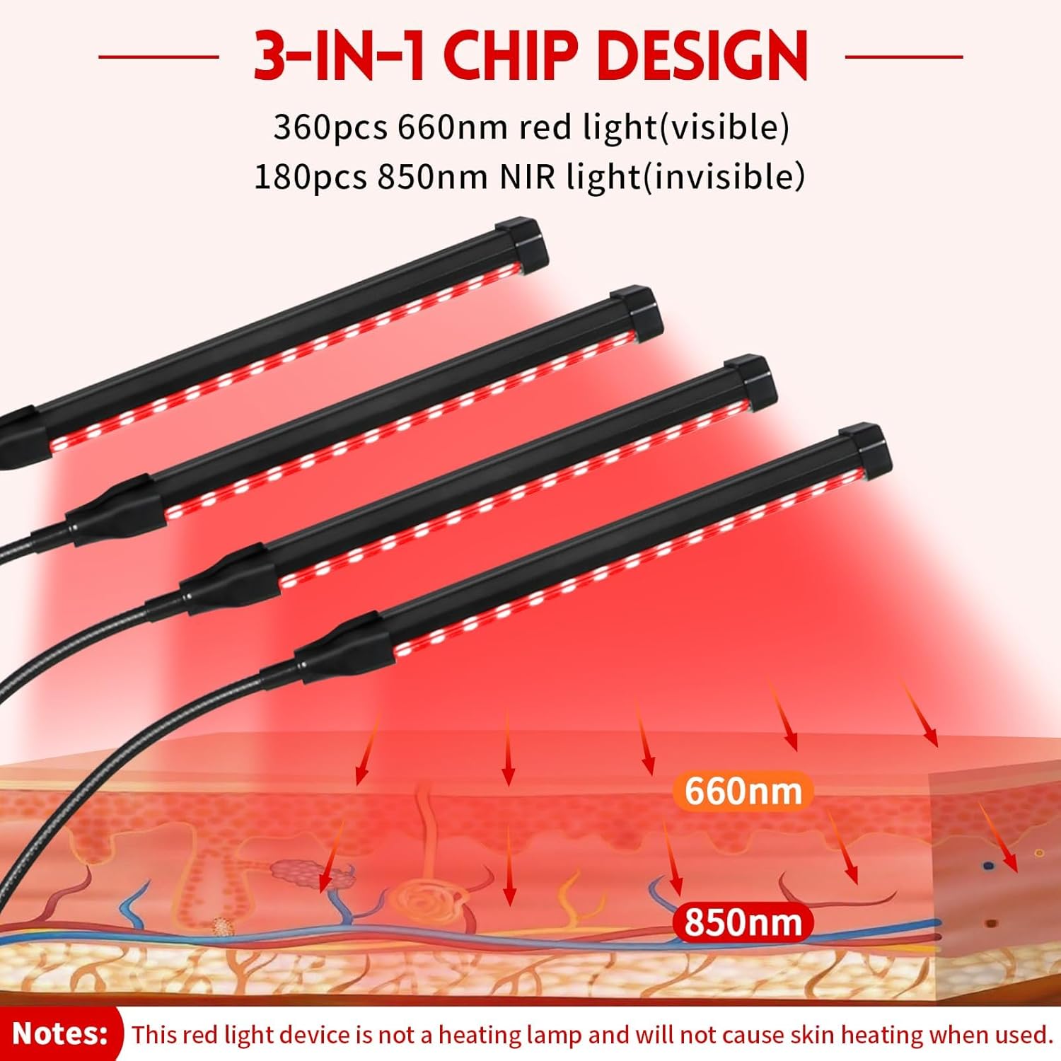 Red Light Therapy Lamp, Red Light Therapy Device for Body with 4 Heads, 660nm & 850nm Adjustable Infrared Lights Angle Lamp with Adjustable Stand, Portable for Full Body Muscle Joint Home Use