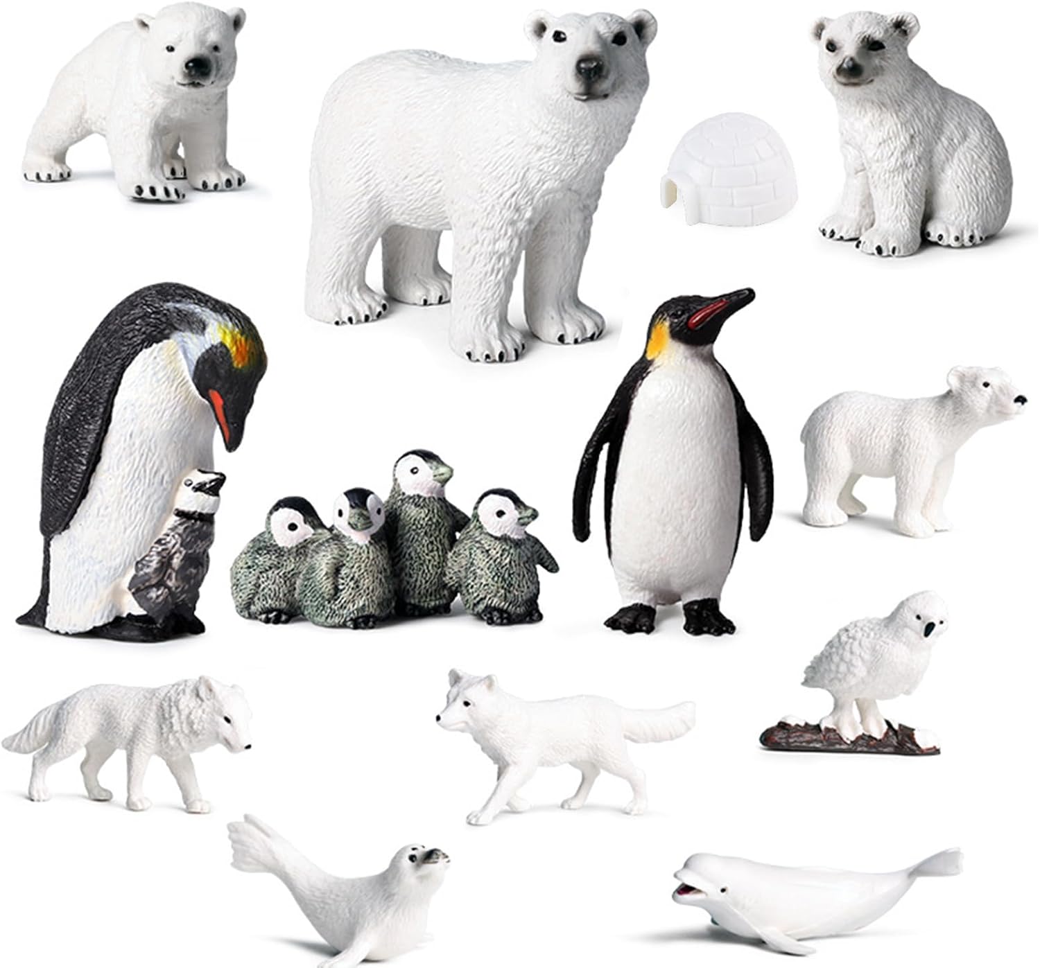 Techshining 13pcs Arctic Animal Toy Figurines Set Realistic Polar Animal Playset Cake Toppers