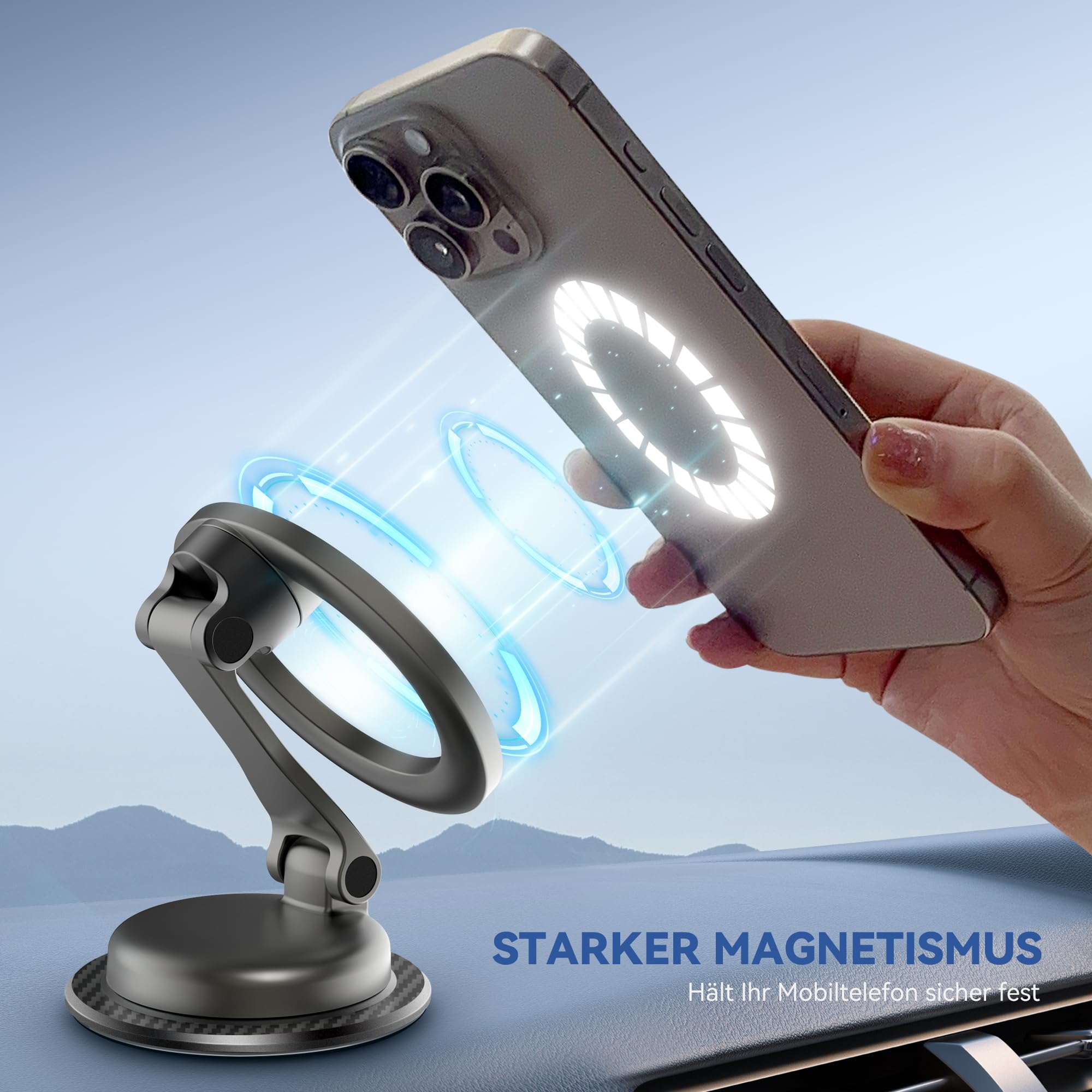 YISH Magnet Handyhalterung Auto Magnetic Autohalterung：Smartphone Halterung Auto Magnetic Car Mount, 360° Drehung Handyhalter Auto Magnet für iPhone 16 15 14 13 12 Pro Max Plus