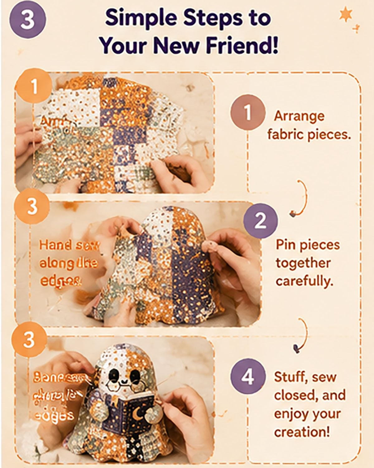 Little Ghost's Cozy Halloween DIY Patchwork Kit, Adorno de decoración Hecho a Mano, Regalo con Tela precortada, Kit de artesanía de Costura de Felpa de Fantasma Lindo Retro