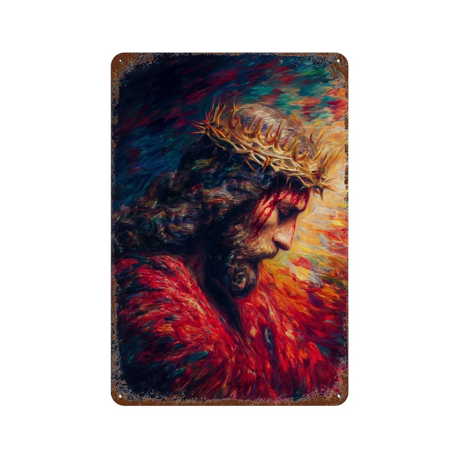 Passion of Christ Painting Rust Effect Tin Sign 11.8"x7.9", Industrial Home Decor for Garage, Pub Or Kitchen