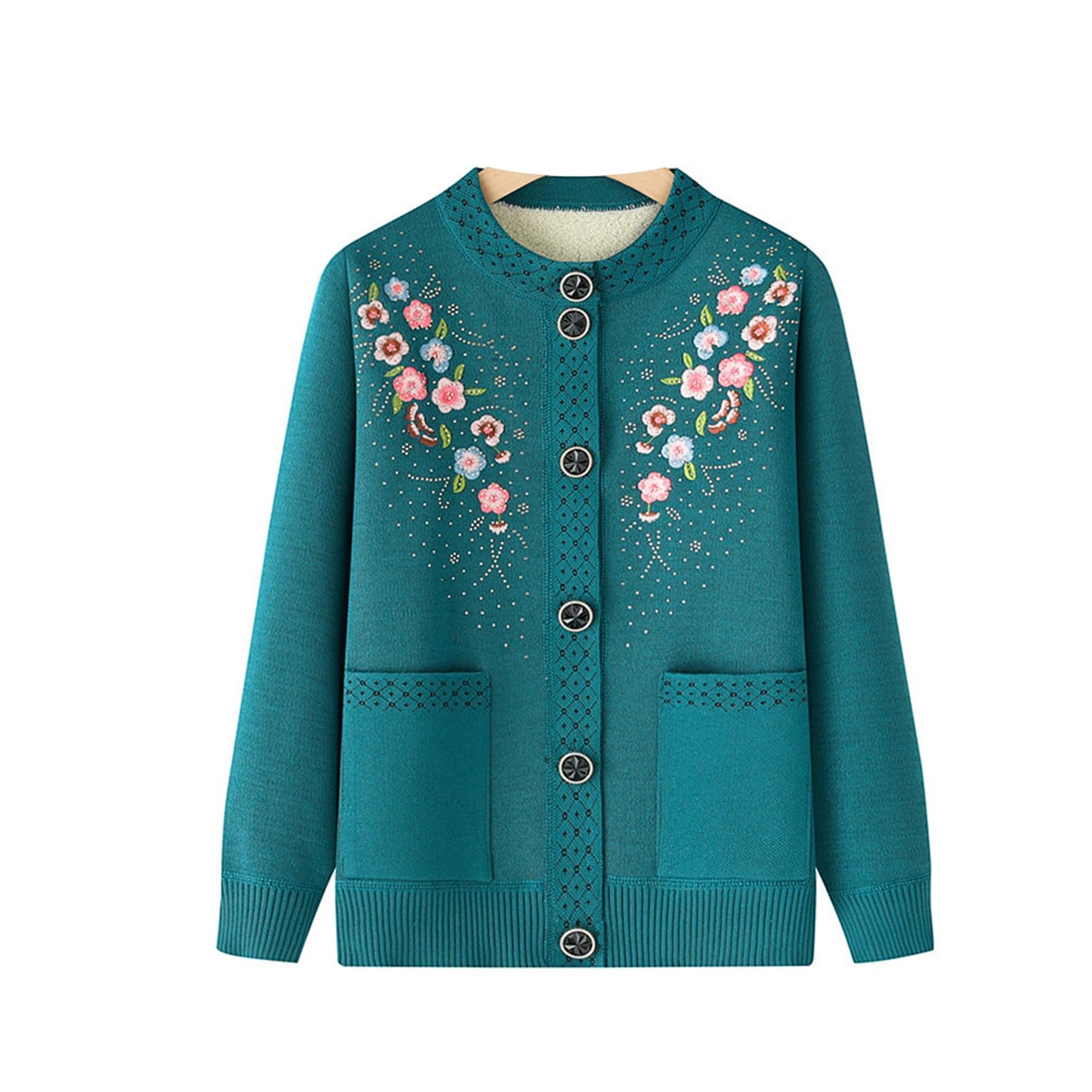 UPGENT Moms Warm Knitted Cardigan Sweaters 2025 Long Sleeve Button Down Sweatercoat Jackets with Pockets for Fall and