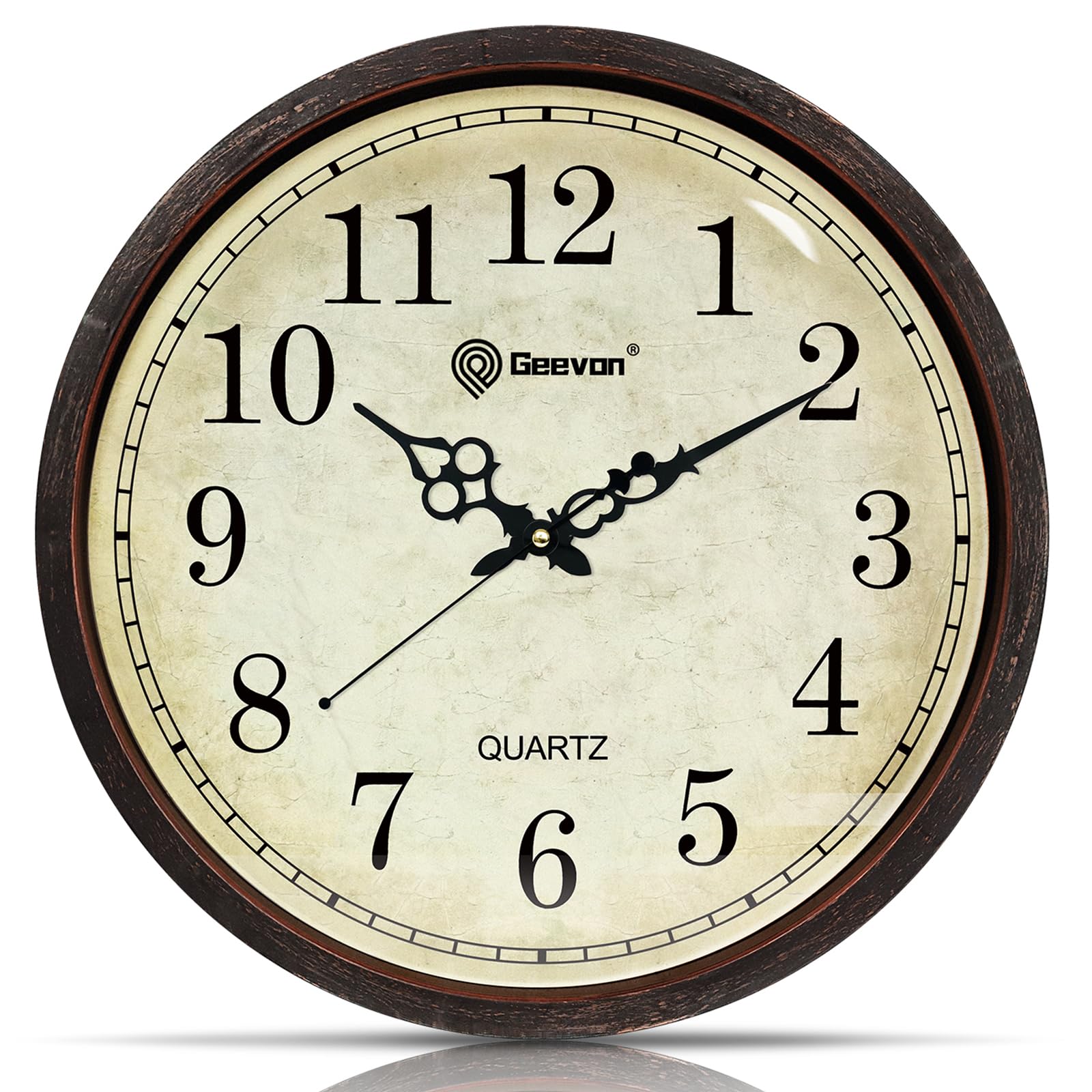 Geevon Vintage Brown Wall Clock, Silent 16" Non Ticking Wall Clock Battery Operated Retro Rustic Style Round Clock Decorative for Kitchen,Classroom,
