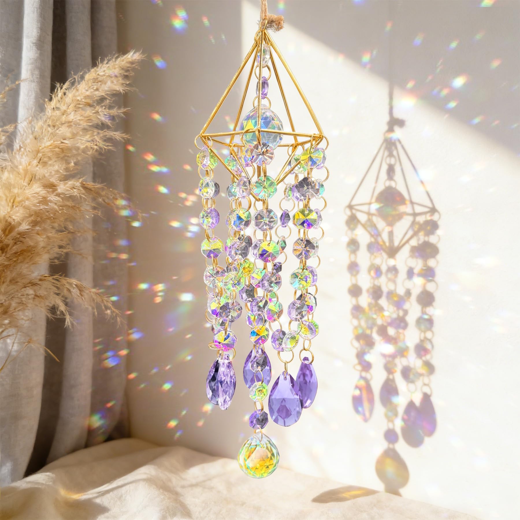 VEEKAY Acchiappasole Cristallo,di Cristallo a Prisma,Pendenti Prismi Cristallo,Pendenti Suncatcher Decorazione,per Decorazioni Casa Giardino Finestra Outdoor
