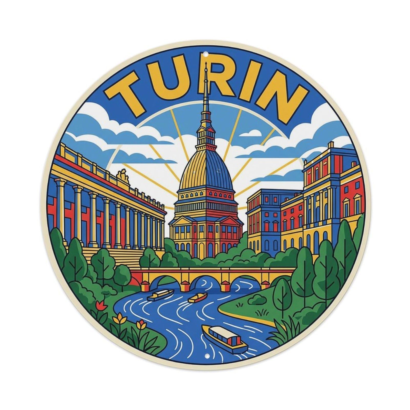 Este 8X8inch Style Italy Retro Travel Turin Metal Tin Sign